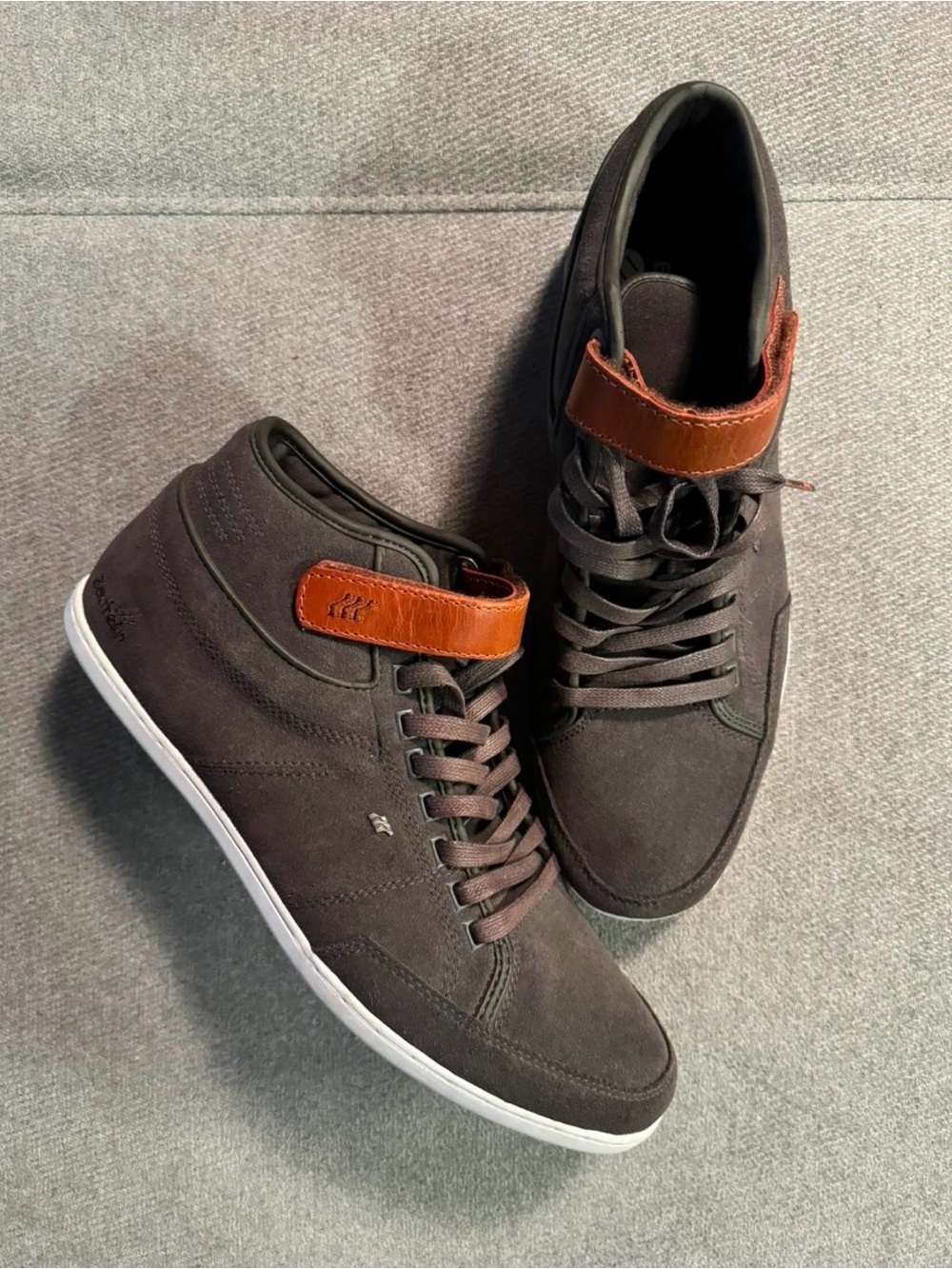 Men's Dark Gray High-Top Sneakers with Brown Strap